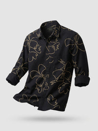 Men Shirt Print Black Regular Fit