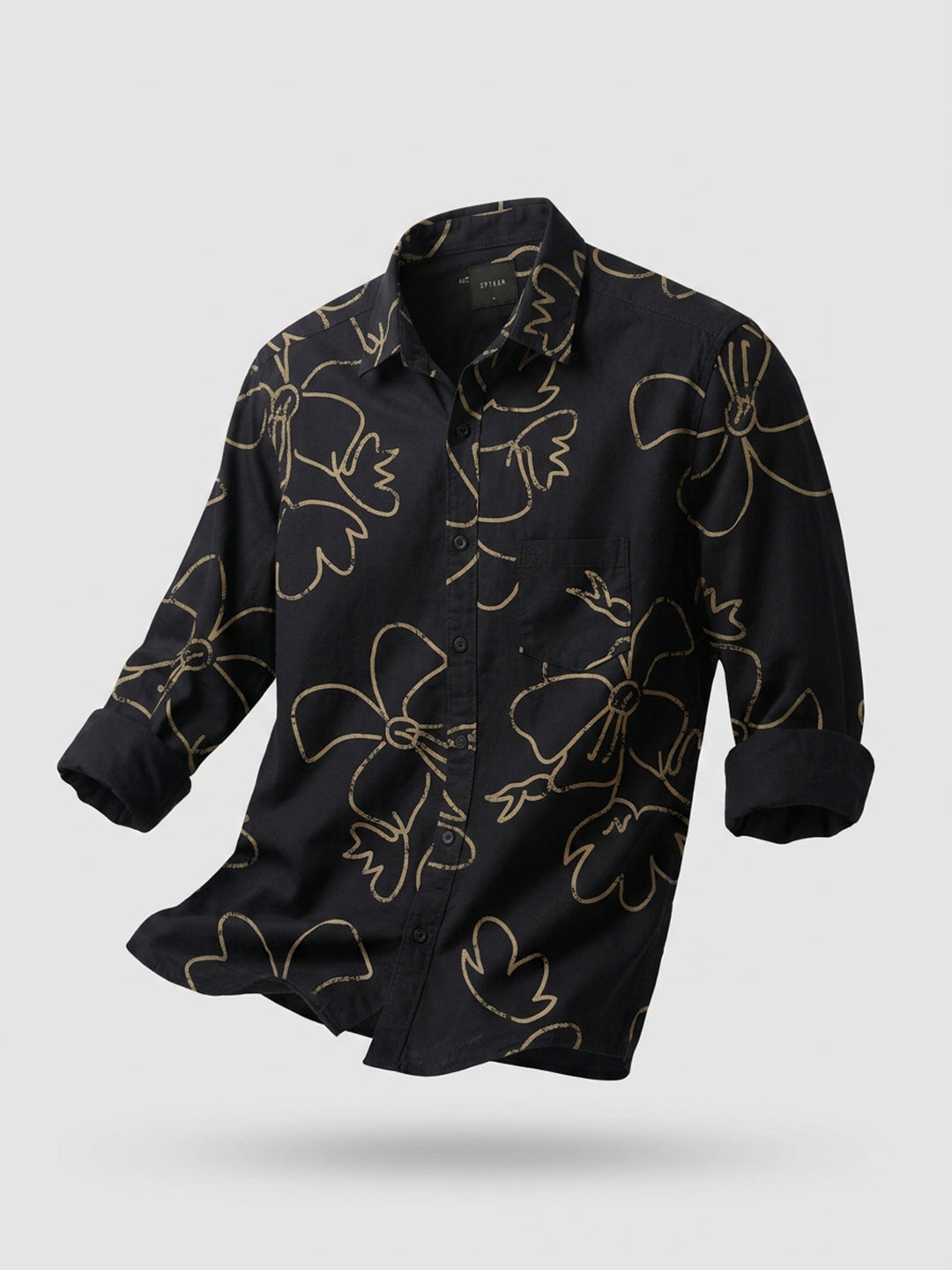 Men Shirt Print Black Regular Fit