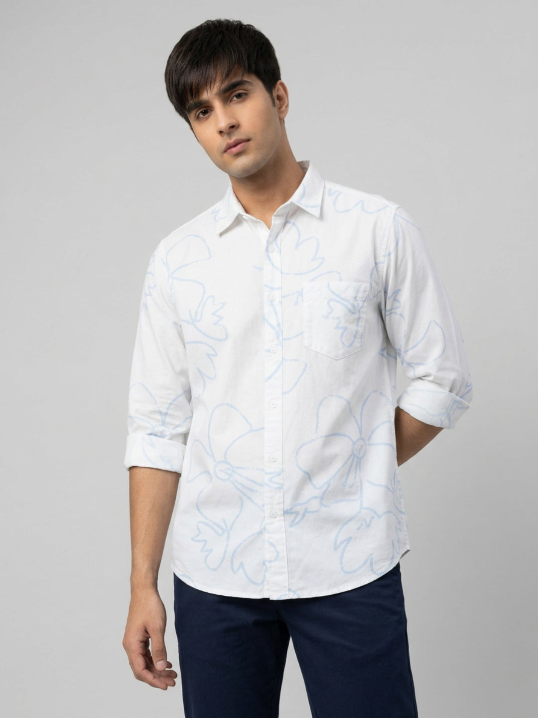 Men Shirt Print White Regular Fit