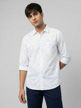 Men Shirt Print White Regular Fit
