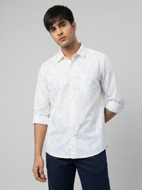 Men Shirt Print White Regular Fit