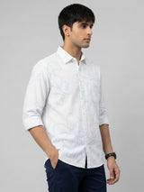 Men Shirt Print White Regular Fit