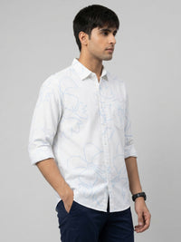 Men Shirt Print White Regular Fit