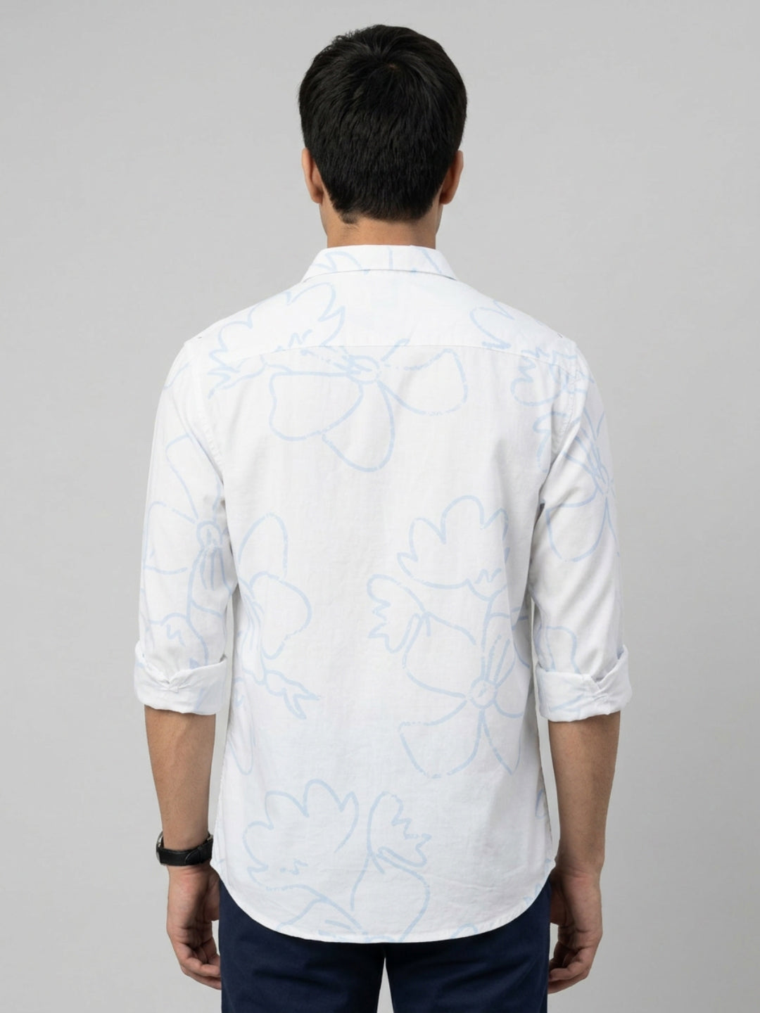 Men Shirt Print White Regular Fit