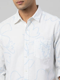 Men Shirt Print White Regular Fit