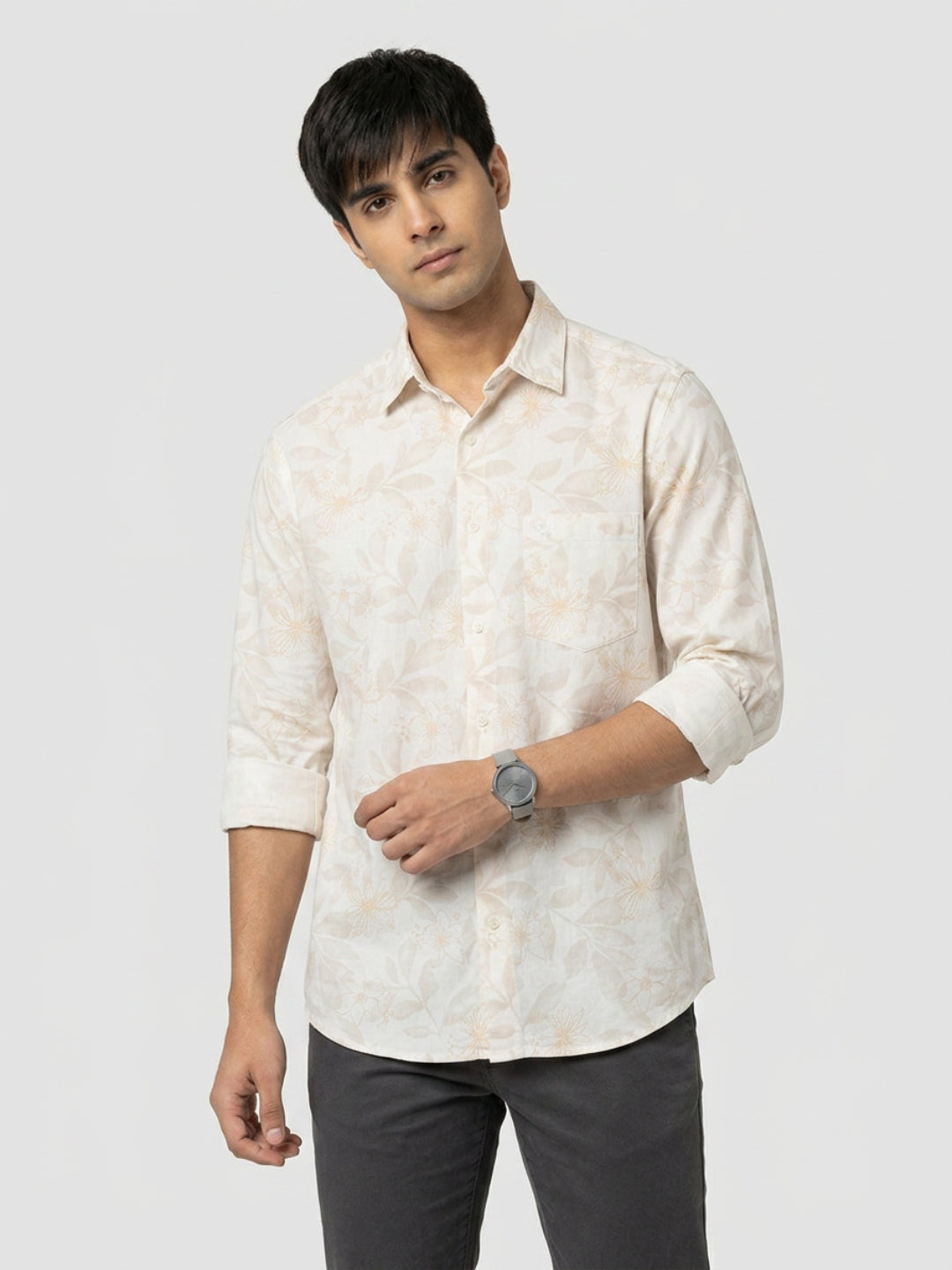 Men Shirt Print Off-White Regular Fit