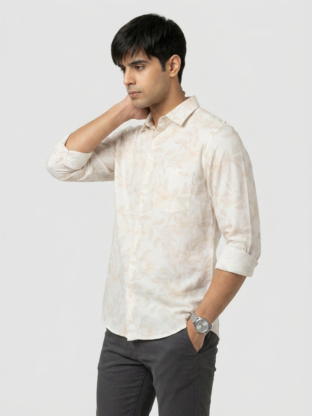 Men Shirt Print Off-White Regular Fit