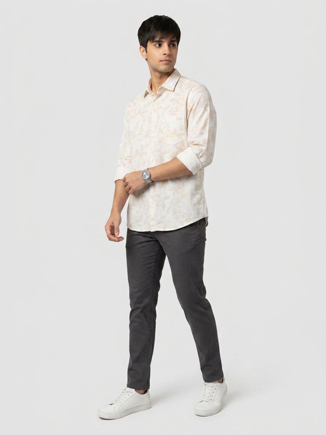 Men Shirt Print Off-White Regular Fit