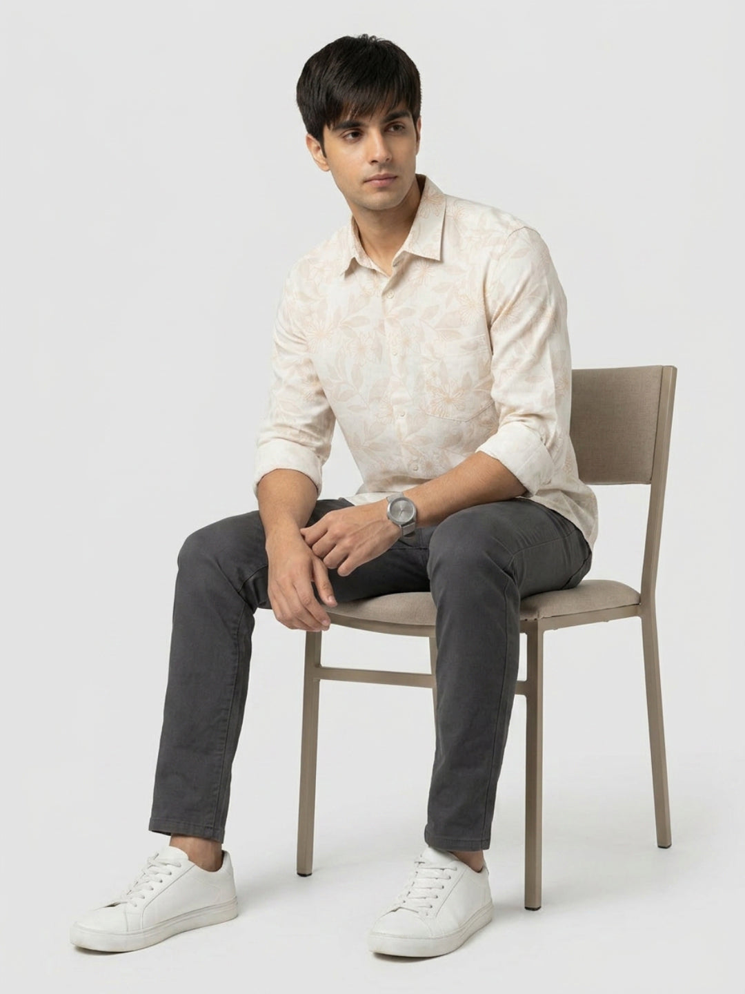 Men Shirt Print Off-White Regular Fit