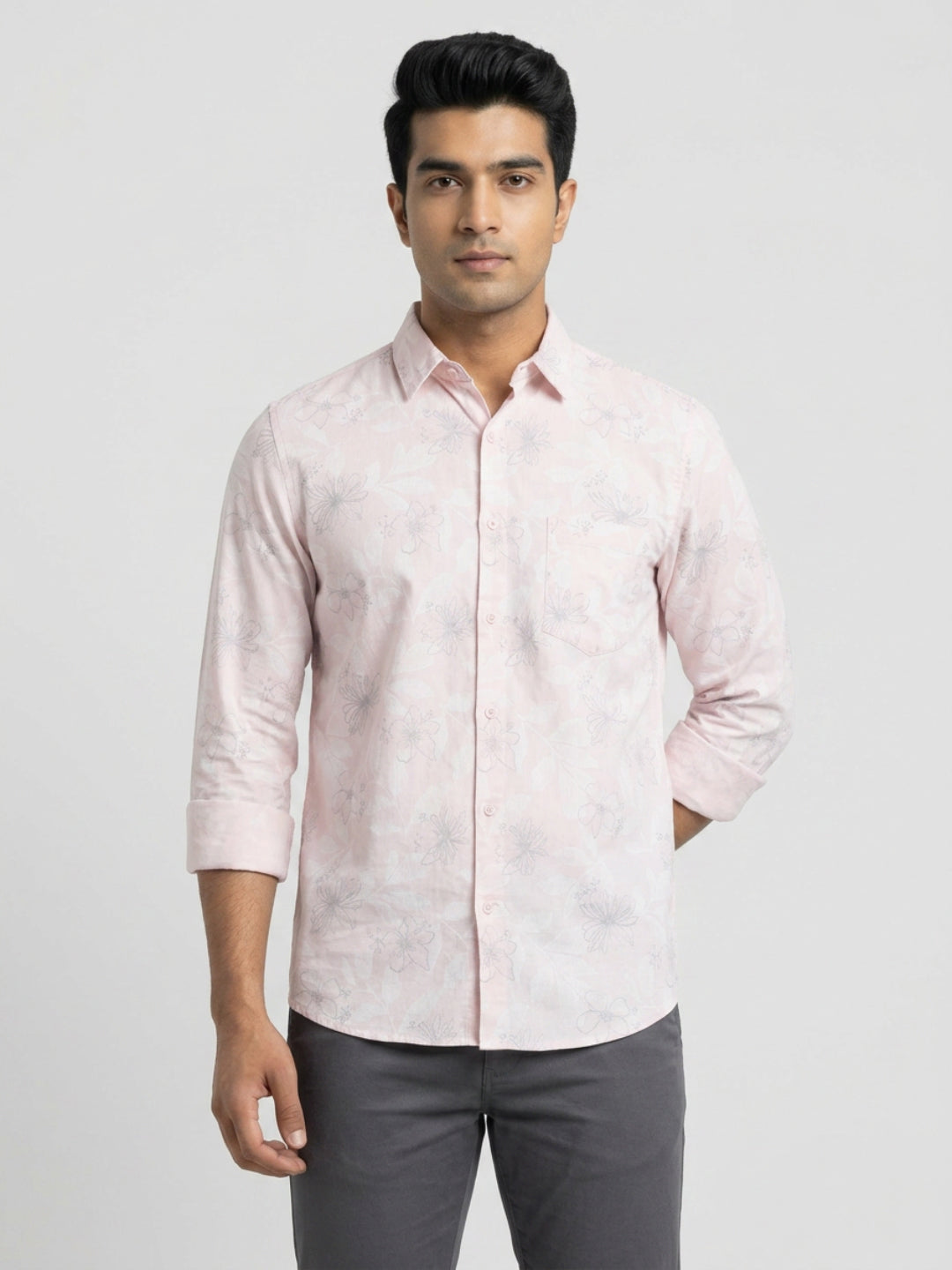 Men Shirt Print Pink Regular Fit
