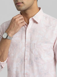 Men Shirt Print Pink Regular Fit