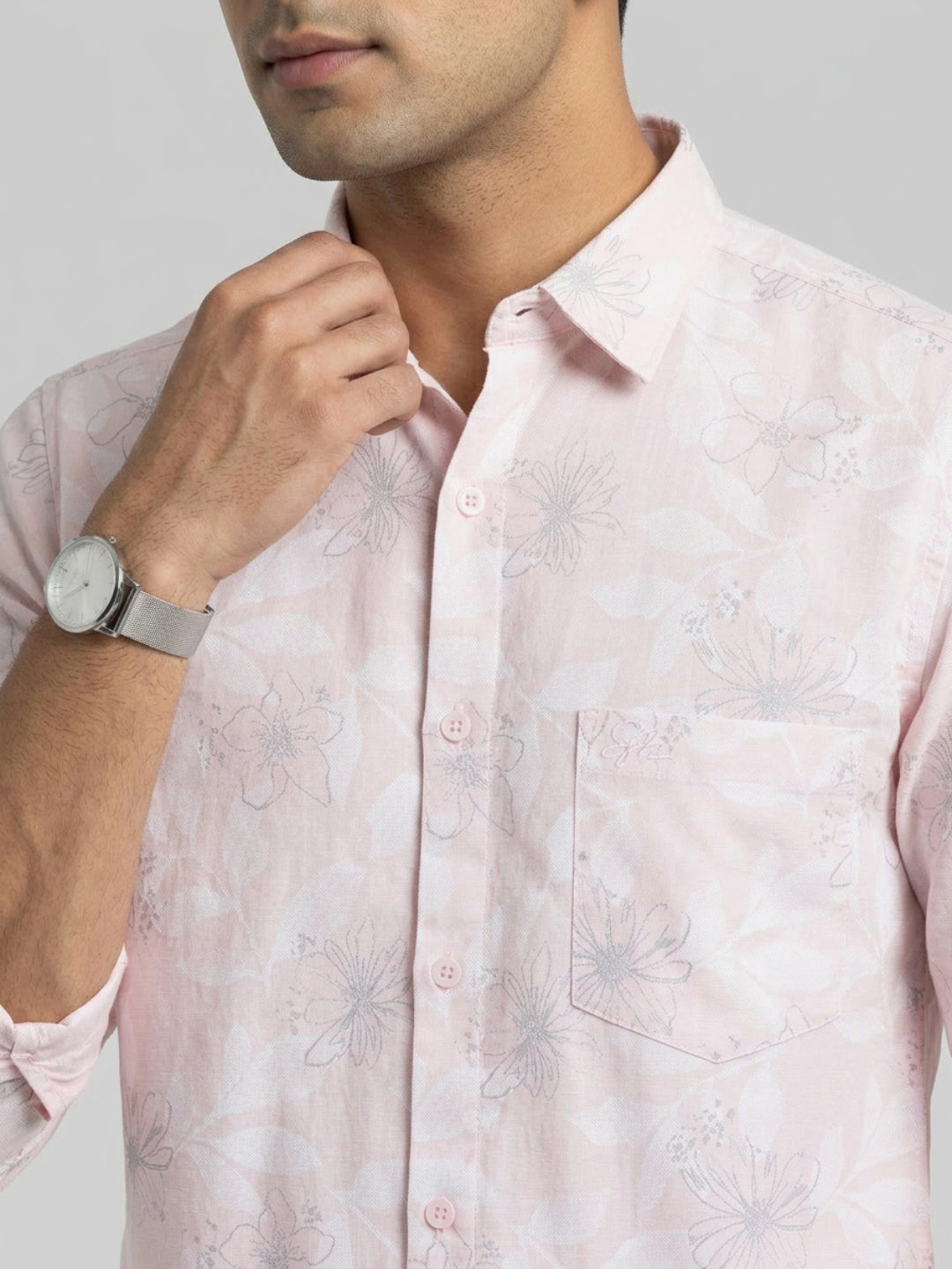 Men Shirt Print Pink Regular Fit