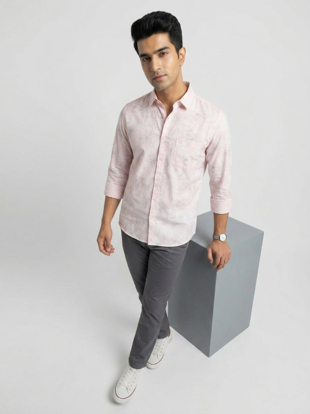 Men Shirt Print Pink Regular Fit