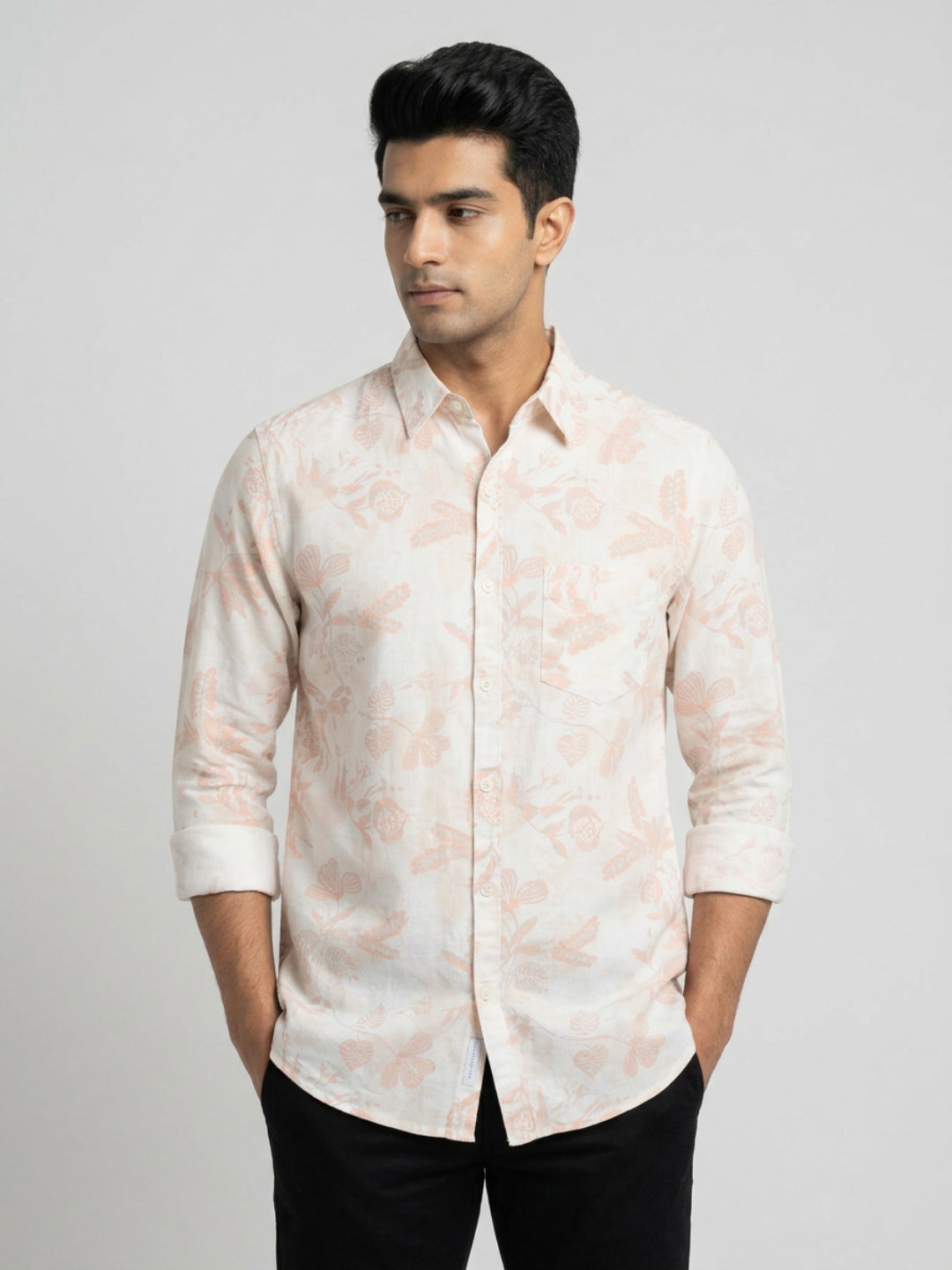 Men Shirt Print Off-White Regular Fit