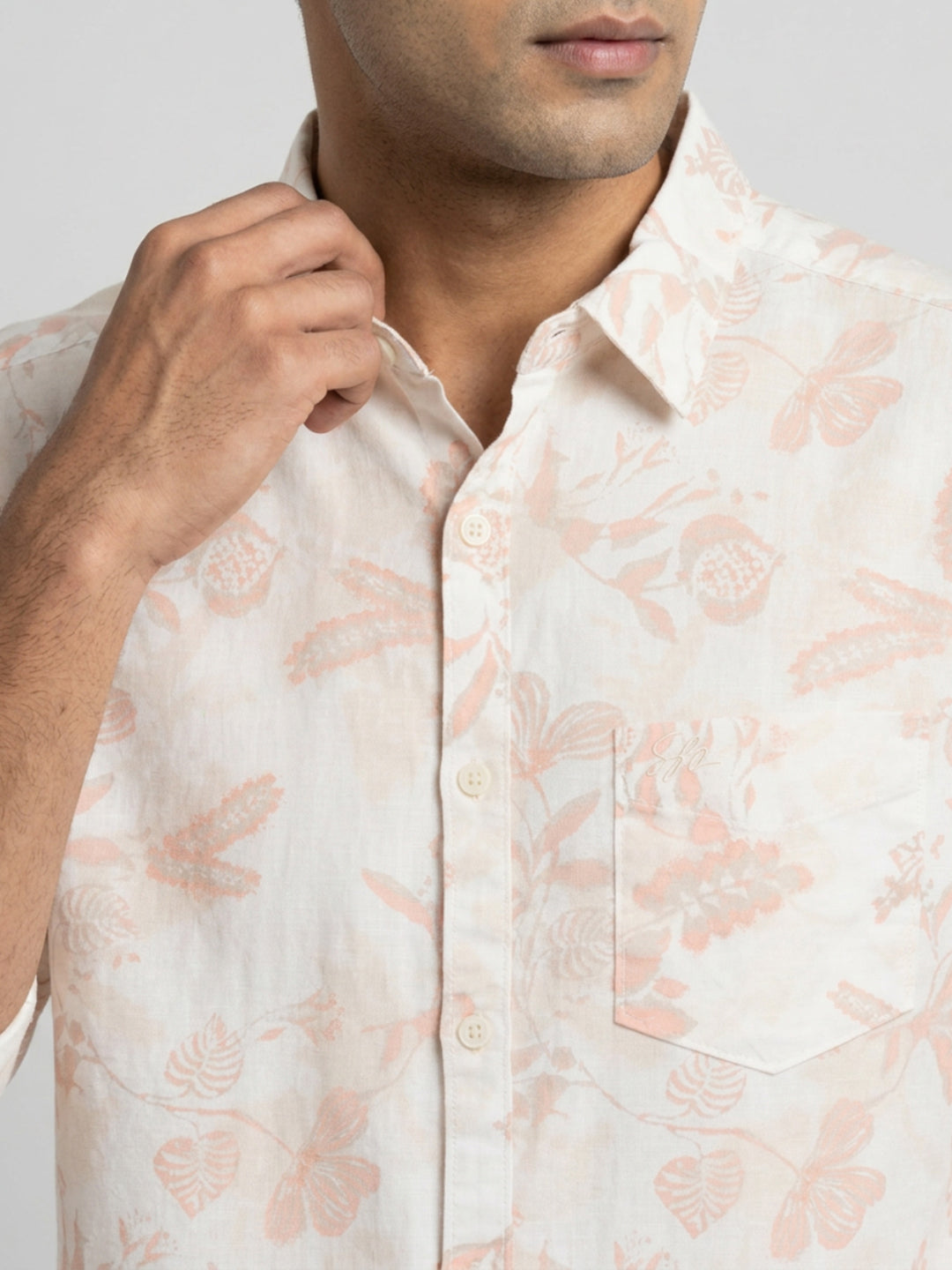 Men Shirt Print Off-White Regular Fit