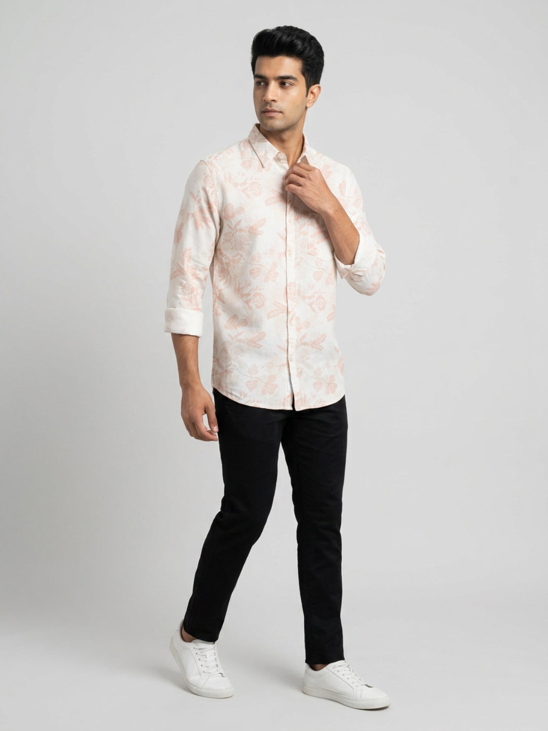 Men Shirt Print Off-White Regular Fit