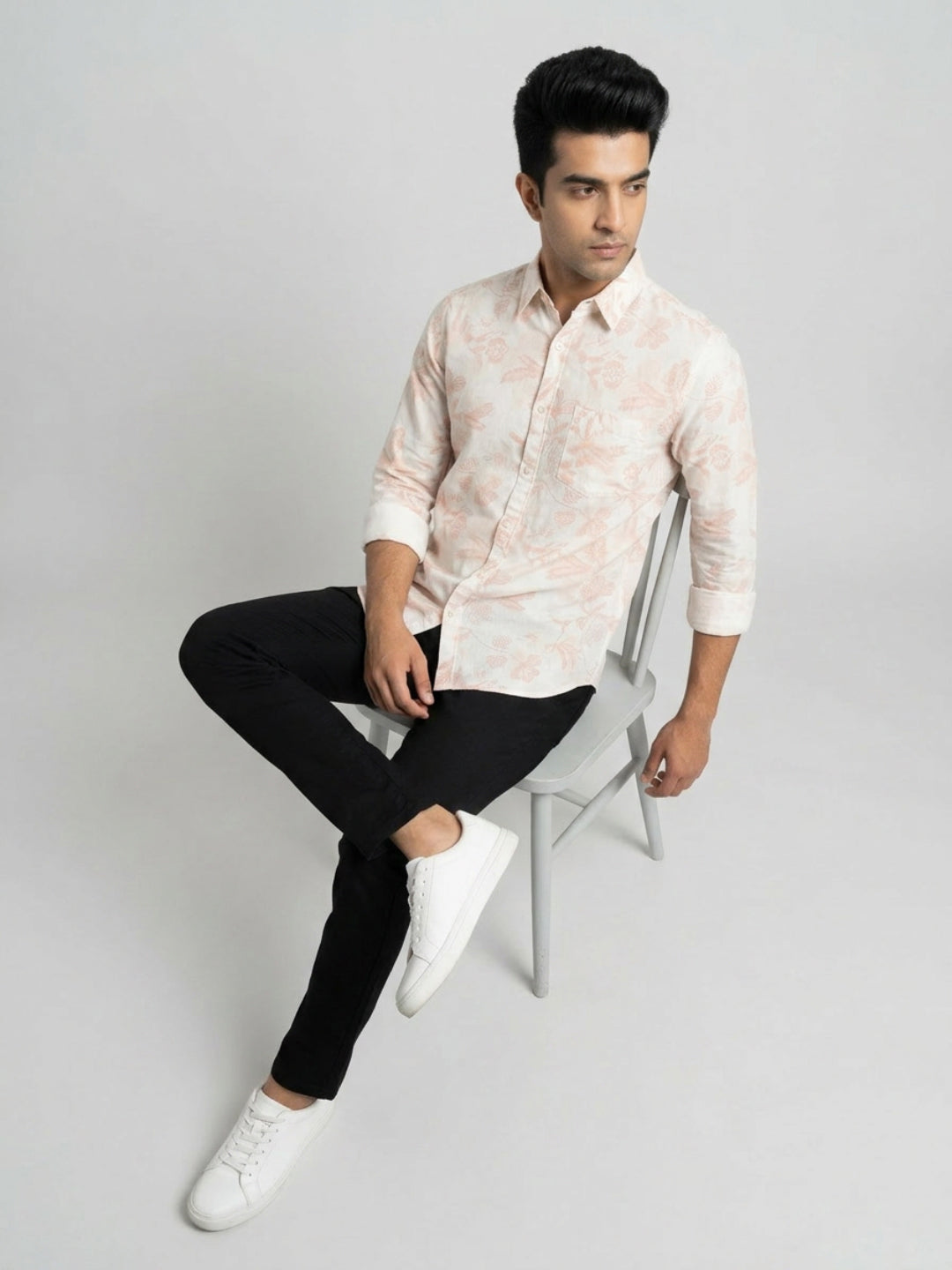 Men Shirt Print Off-White Regular Fit