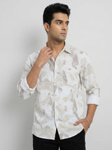 Men Shirt Print Beige Regular Fit