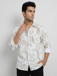 Men Shirt Print Beige Regular Fit