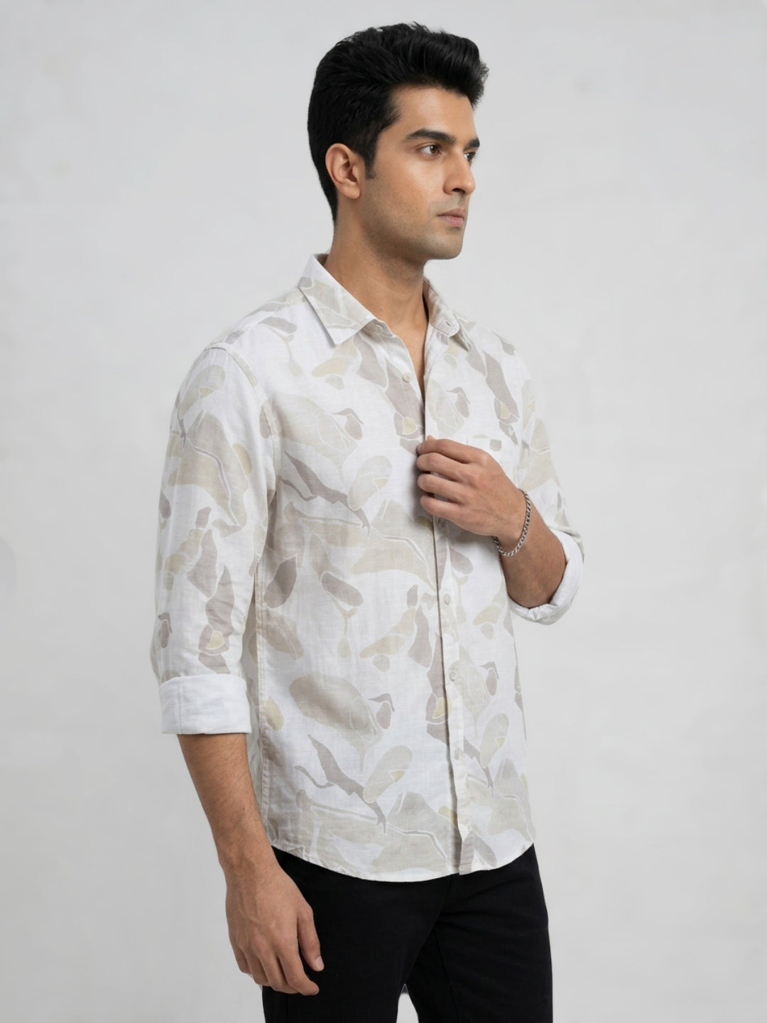 Men Shirt Print Beige Regular Fit