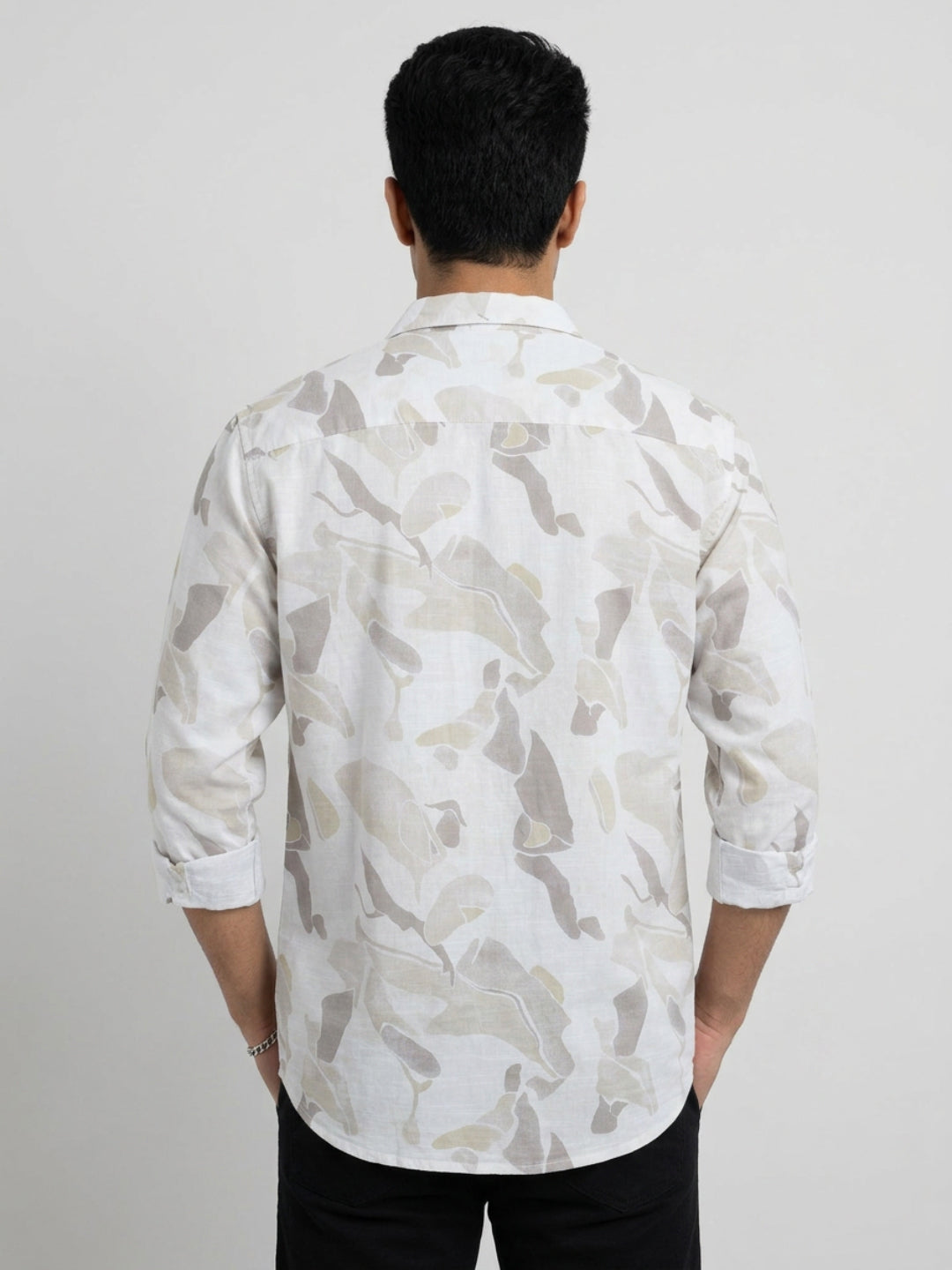 Men Shirt Print Beige Regular Fit
