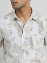 Men Shirt Print Beige Regular Fit