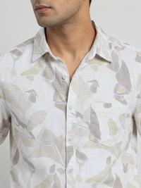 Men Shirt Print Beige Regular Fit