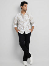Men Shirt Print Beige Regular Fit