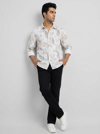 Men Shirt Print Beige Regular Fit