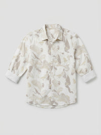 Men Shirt Print Beige Regular Fit