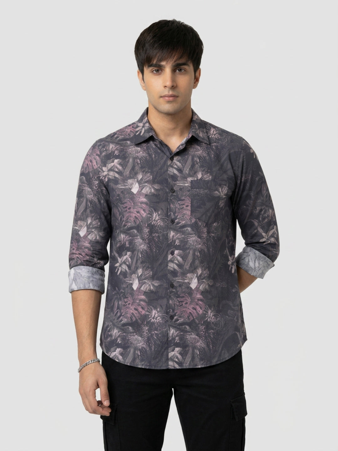 Men Shirt Print Black Regular Fit