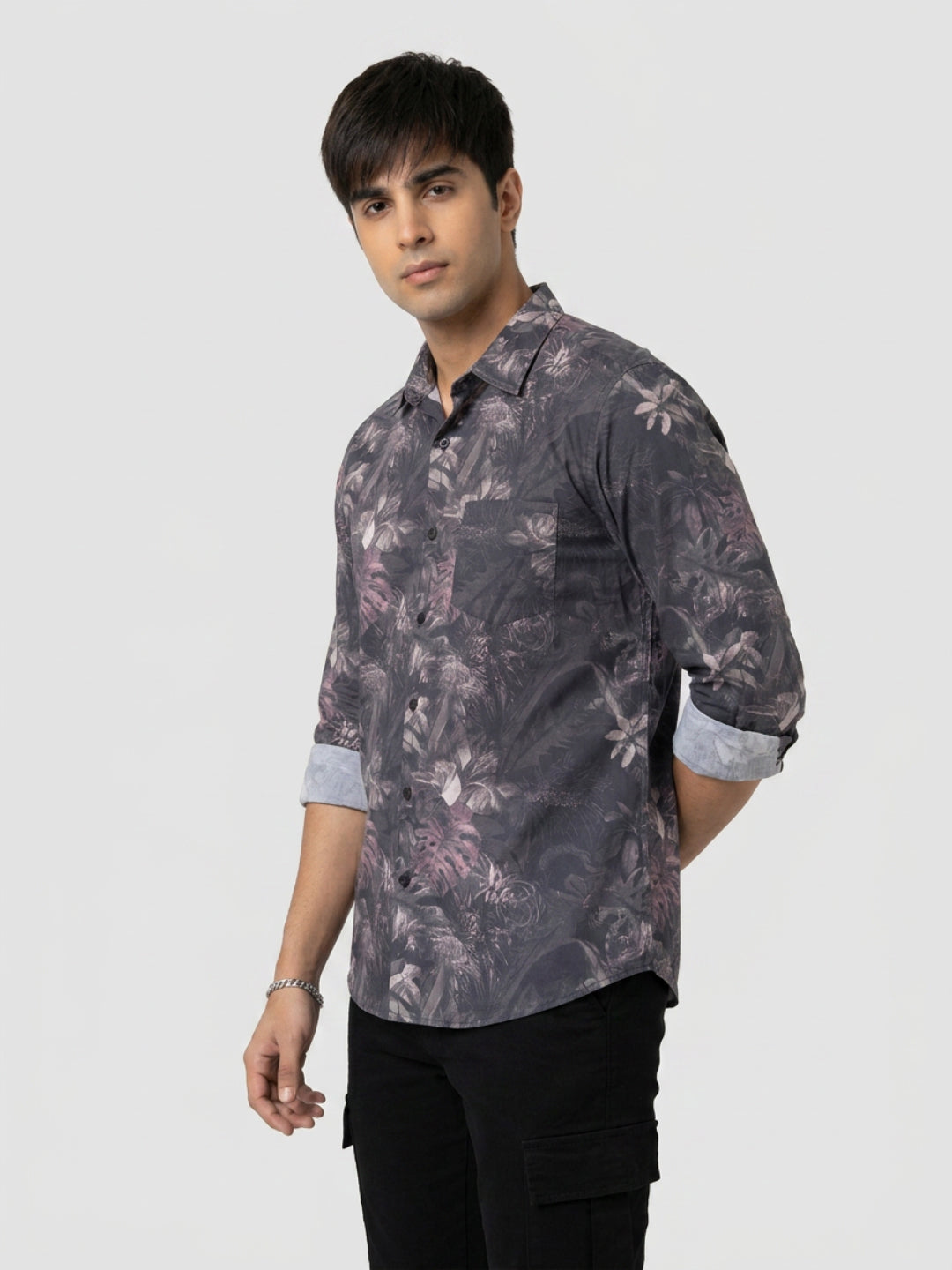 Men Shirt Print Black Regular Fit