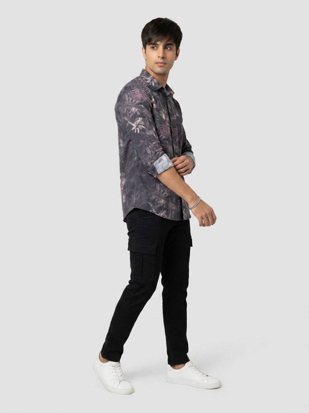 Men Shirt Print Black Regular Fit