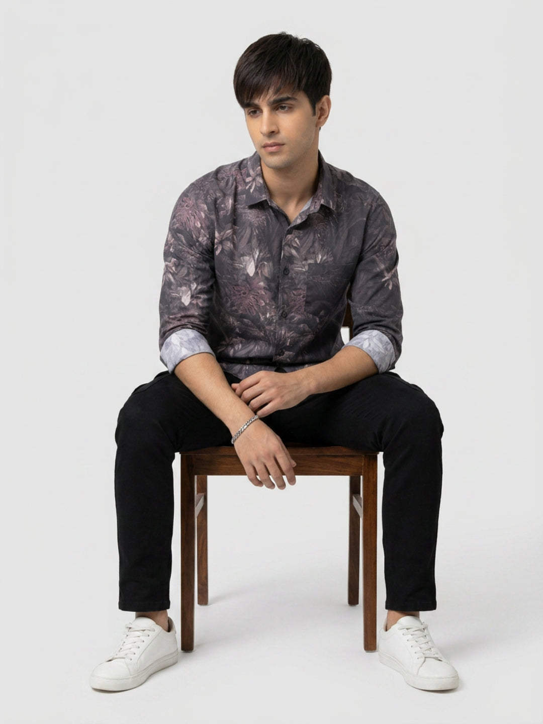 Men Shirt Print Black Regular Fit