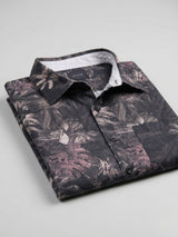 Men Shirt Print Black Regular Fit