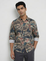 Men Shirt Print Green Regular Fit