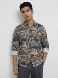 Men Shirt Print Green Regular Fit