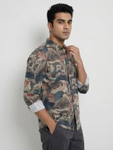 Men Shirt Print Green Regular Fit