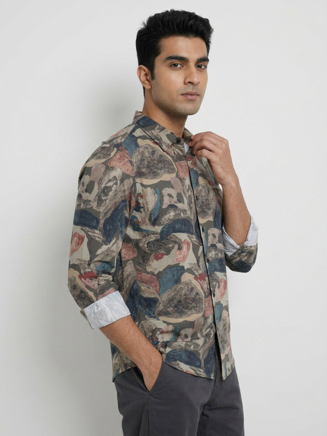 Men Shirt Print Green Regular Fit