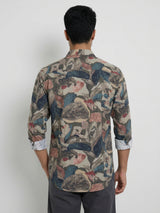 Men Shirt Print Green Regular Fit