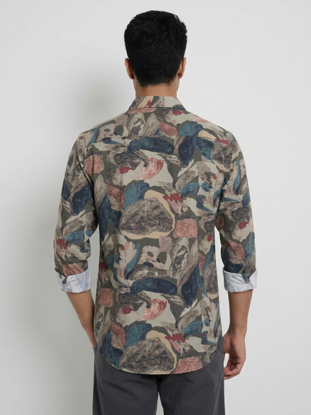 Men Shirt Print Green Regular Fit