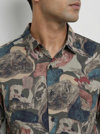 Men Shirt Print Green Regular Fit