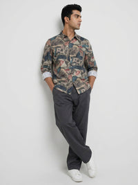 Men Shirt Print Green Regular Fit