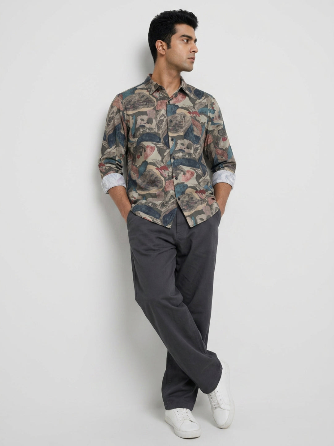 Men Shirt Print Green Regular Fit