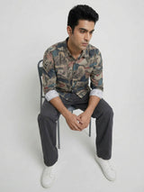 Men Shirt Print Green Regular Fit