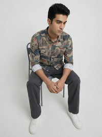 Men Shirt Print Green Regular Fit