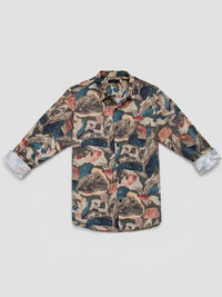 Men Shirt Print Green Regular Fit