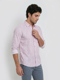 Men Shirt Print Lilac Regular Fit