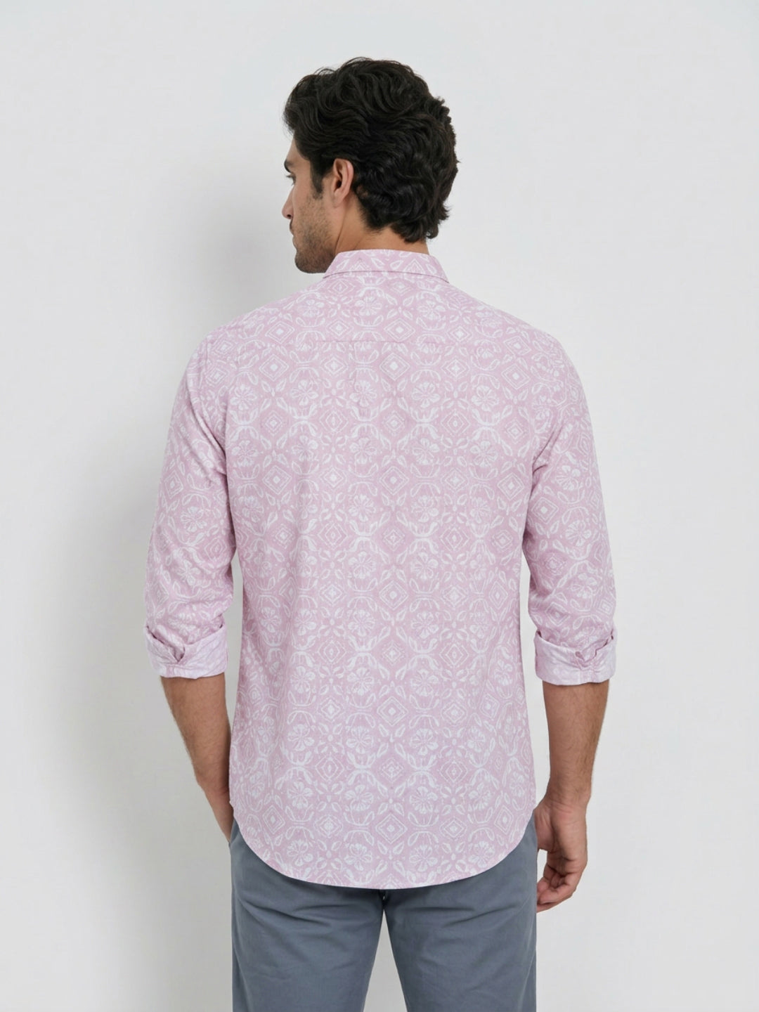 Men Shirt Print Lilac Regular Fit