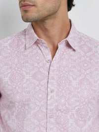 Men Shirt Print Lilac Regular Fit